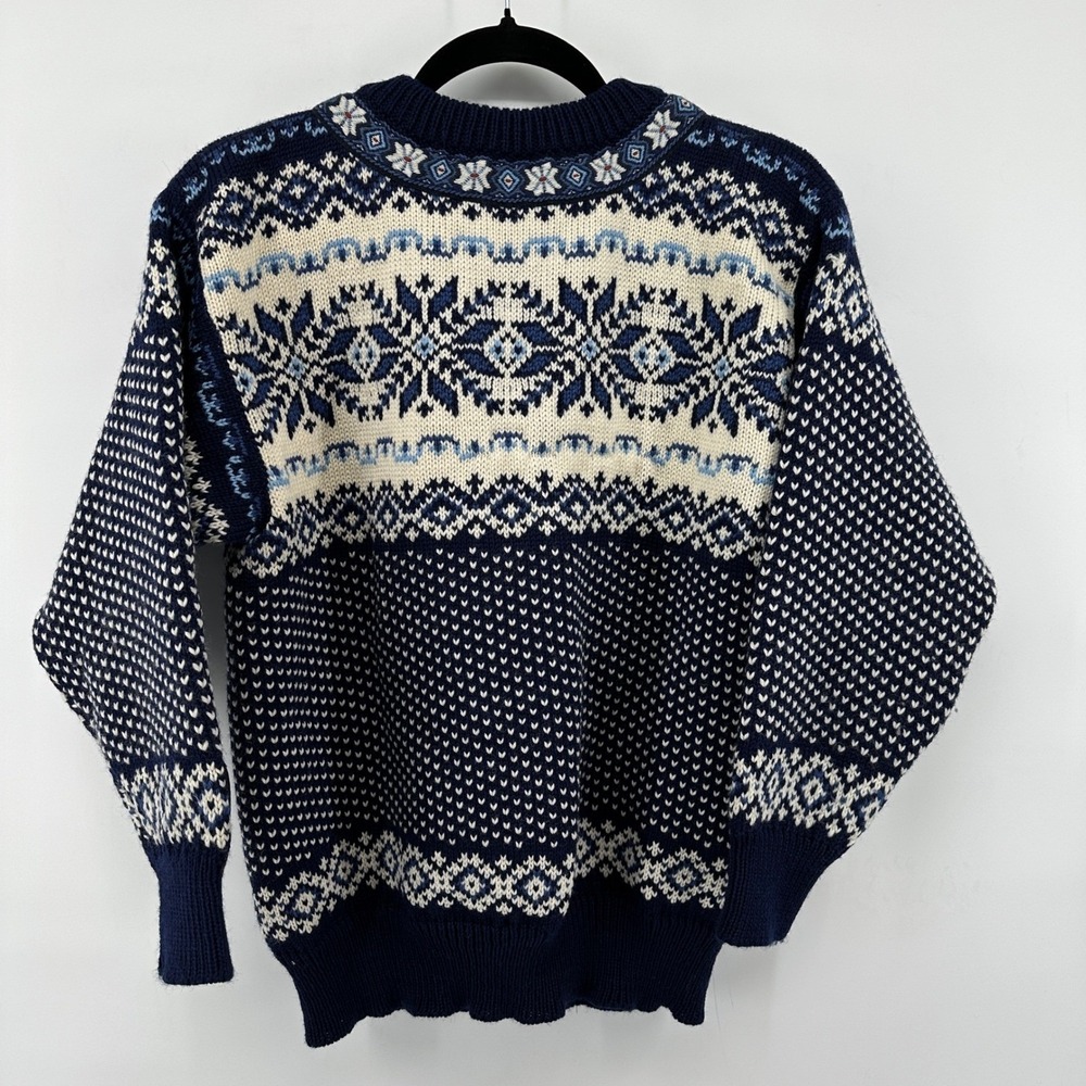 Vintage Norwegian Dale of Norway Style Wool Fair Isle Snowflake Cardigan Size XS - Picture 3 of 9
